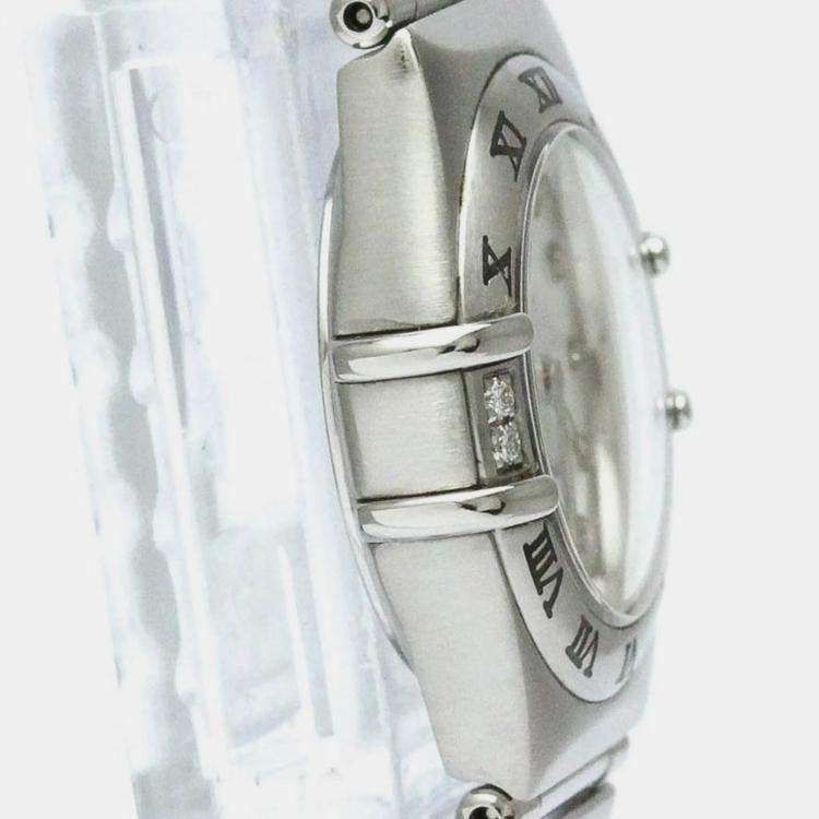Pre Owned Omega White Shell Diamond Stainless Steel Constellation 1567.75 Quartz Women's Wristwatch 22 mm