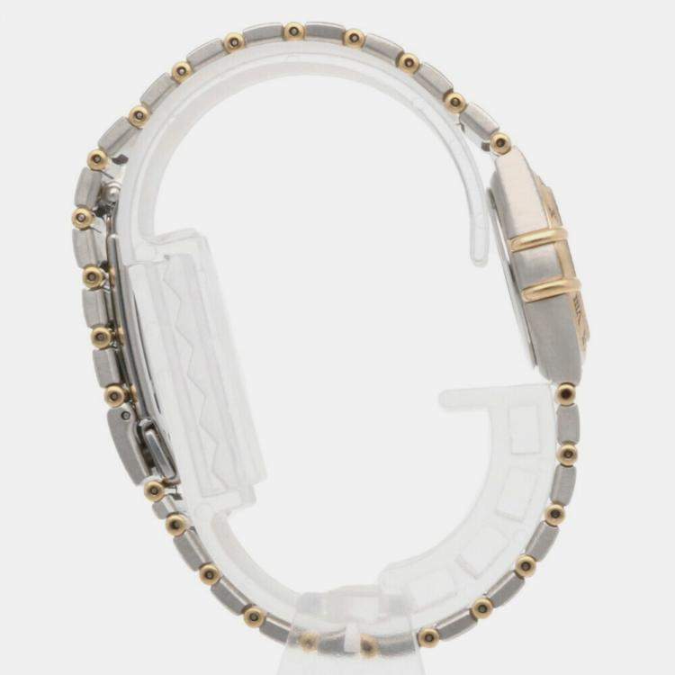Pre Owned Omega White 18k Yellow Gold Stainless Steel Constellation Quartz Women's Wristwatch 23 mm