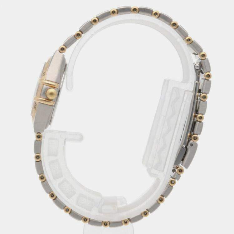 Pre Owned Omega White 18k Yellow Gold Stainless Steel Constellation Quartz Women's Wristwatch 23 mm
