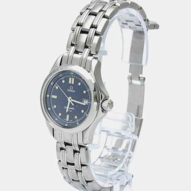 Pre Owned Omega Blue Stainless Steel Seamaster 2571.80 Quartz Women's Wristwatch 28 mm