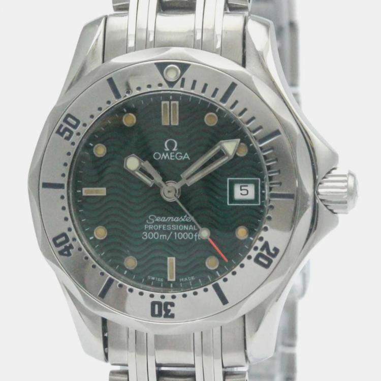 Pre Owned Omega Green Stainless Steel Seamaster 2584.41 Quartz Women's Wristwatch 29 mm