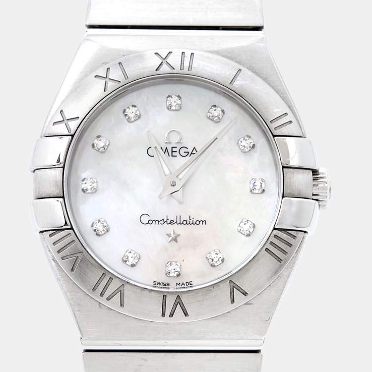 Pre Owned Omega Mother Of Pearl Stainless Steel Diamond Constellation 123.10.27.60.55.001 Women's Wristwatch 27 mm