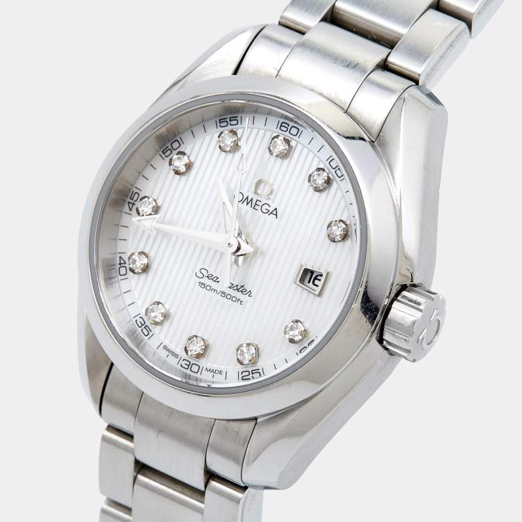 Pre Owned Omega Mother of Pearl Diamond Stainless Steel Seamaster Aqua Terra 231.10.30.60.55.001 Women's Wristwatch 30 mm 