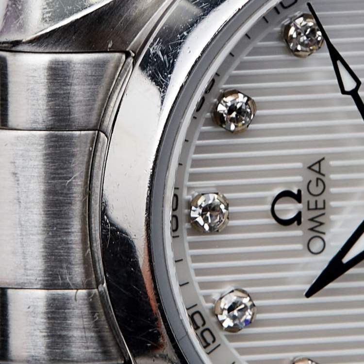 Pre Owned Omega Mother of Pearl Diamond Stainless Steel Seamaster Aqua Terra 231.10.30.60.55.001 Women's Wristwatch 30 mm 