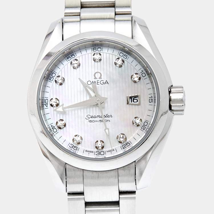 Pre Owned Omega Mother of Pearl Diamond Stainless Steel Seamaster Aqua Terra 231.10.30.60.55.001 Women's Wristwatch 30 mm 