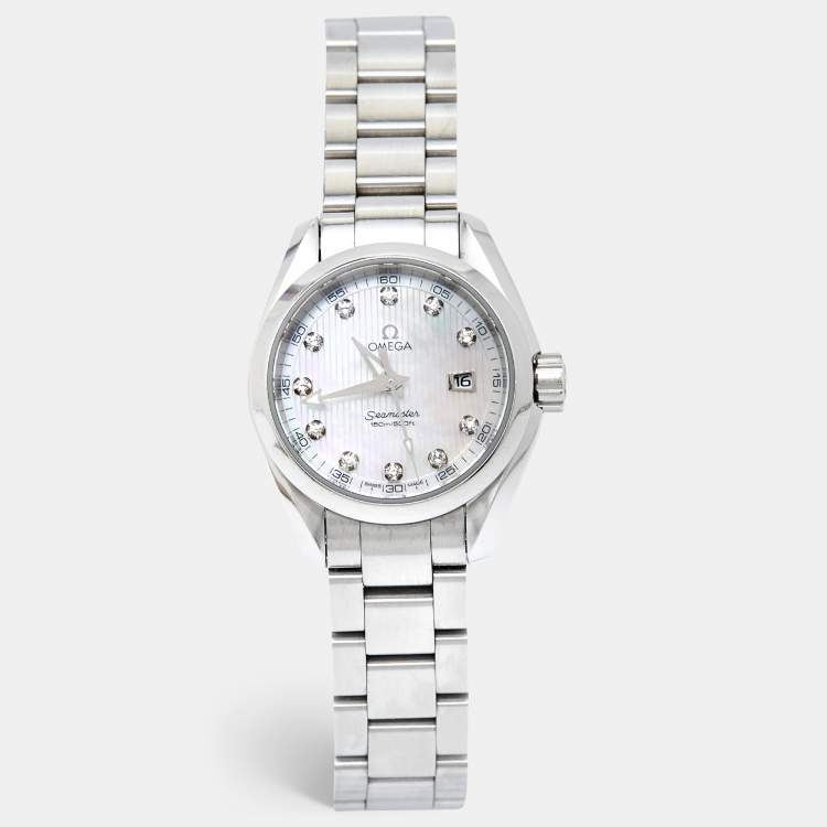 Pre Owned Omega Mother of Pearl Diamond Stainless Steel Seamaster Aqua Terra 231.10.30.60.55.001 Women's Wristwatch 30 mm 