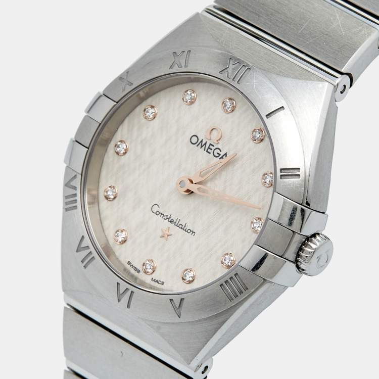 Pre Owned Omega Silver Diamond Stainless Steel Constellation 131.10.28.60.52.001 Women's Wristwatch 28 mm