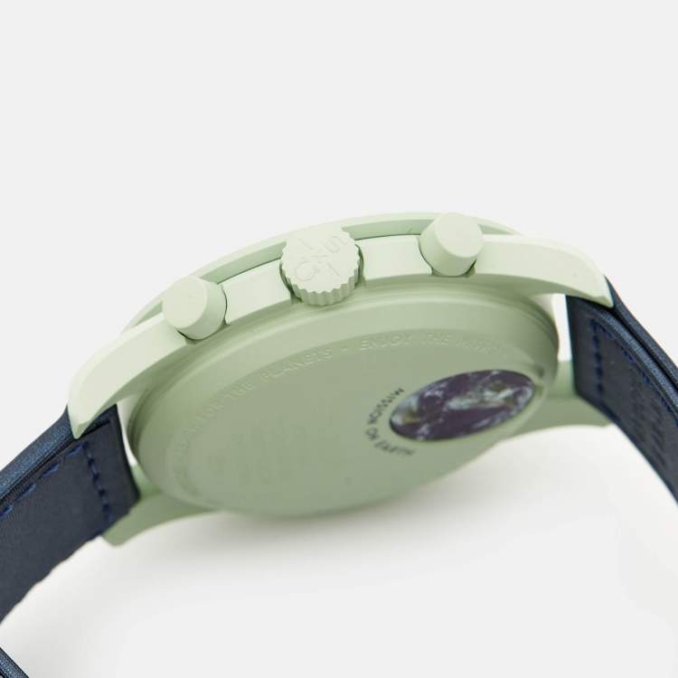 مملوكة مسبقًا Omega X Swatch Navy Blue/Green Bioceramic Velcro MoonSwatch Mission To Earth S033G100 Unisex Wristwatch 42 mm