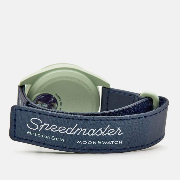 مملوكة مسبقًا Omega X Swatch Navy Blue/Green Bioceramic Velcro MoonSwatch Mission To Earth S033G100 Unisex Wristwatch 42 mm