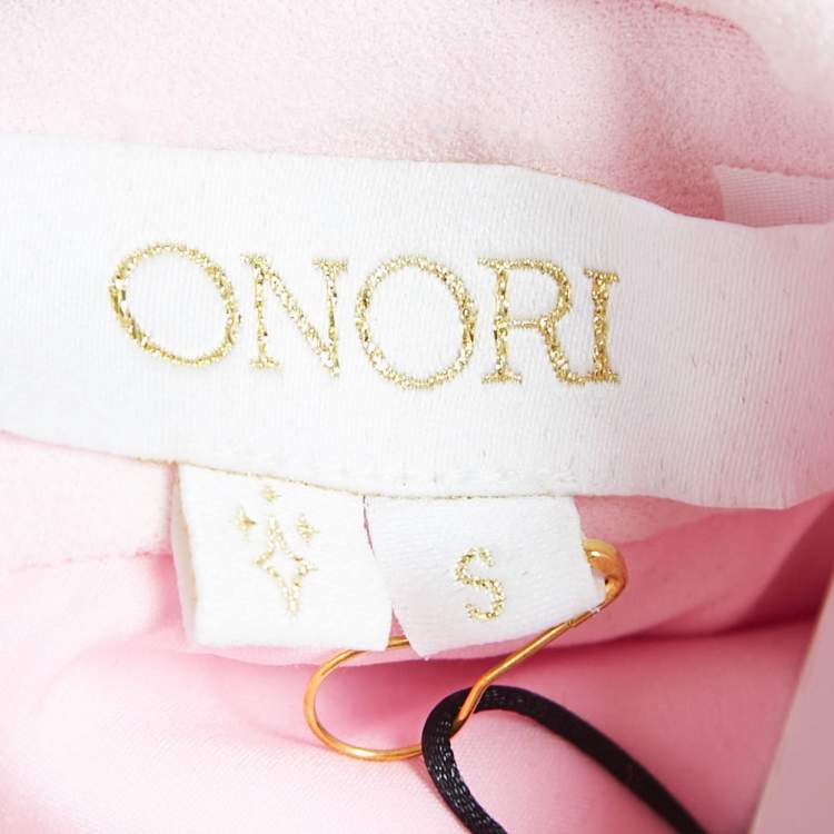 Pre Owned Onori Pink Crepe Faux Feather Detail Mini Dress S