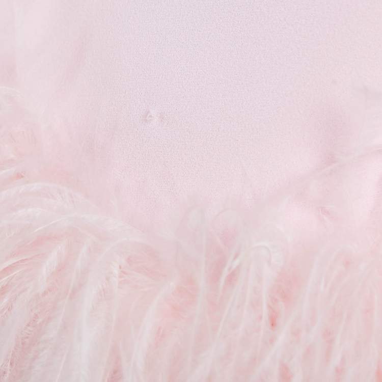 Pre Owned Onori Pink Crepe Faux Feather Detail Mini Dress S