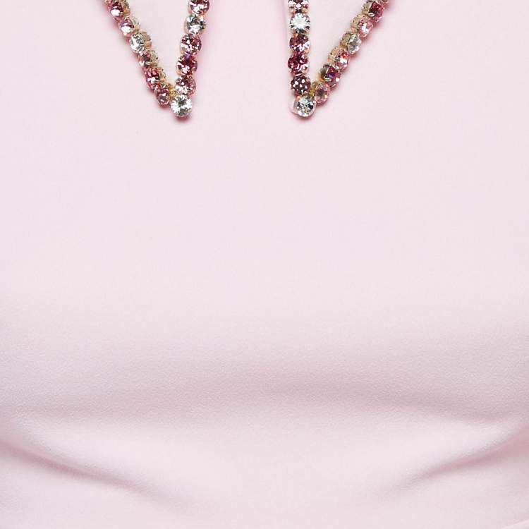 Pre Owned Onori Pink Crepe Faux Feather Detail Mini Dress S