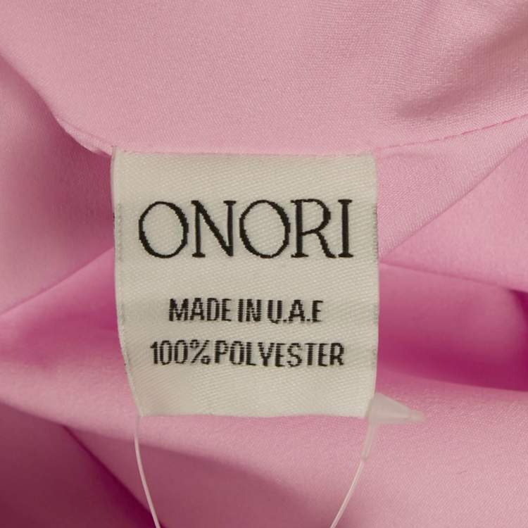 Pre Owned Onori Pink Satin Feather Trim The Grace Mini Dress M