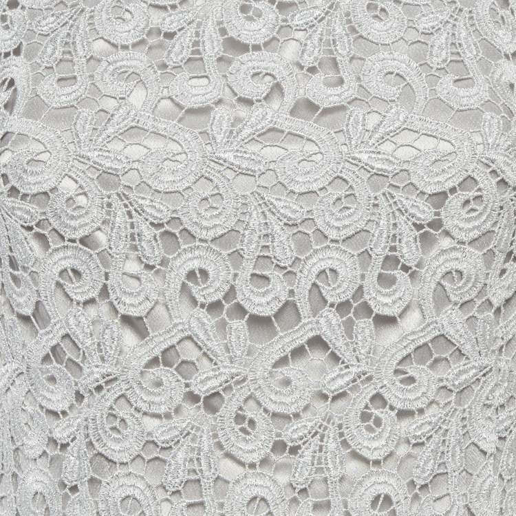 Pre Owned Onyx Nite Silver Guipure Lace Sheath Mini Dress S