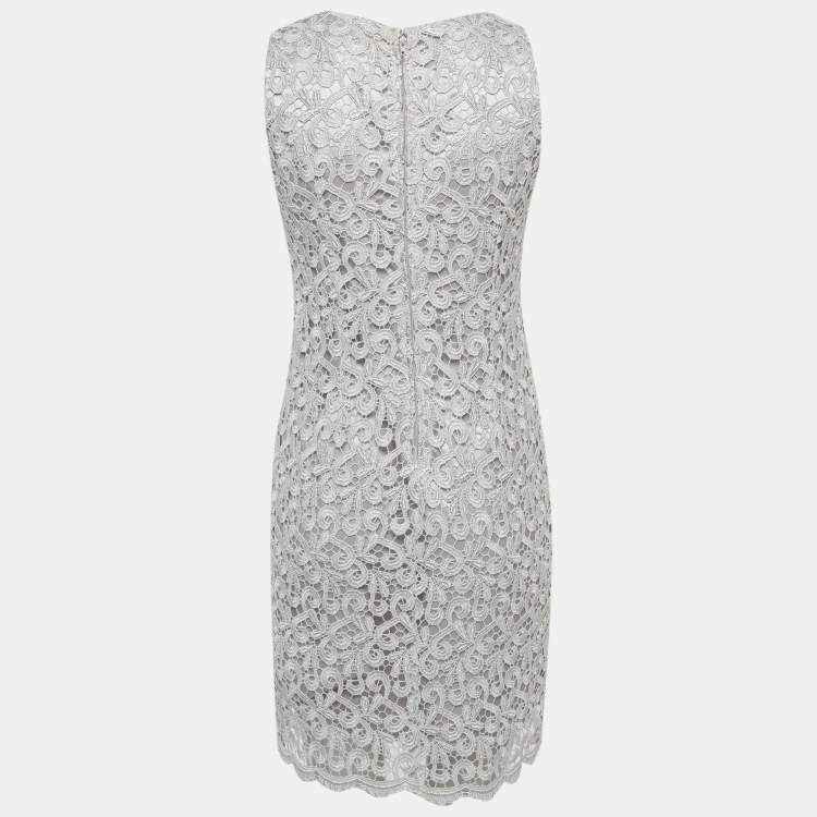 Pre Owned Onyx Nite Silver Guipure Lace Sheath Mini Dress S
