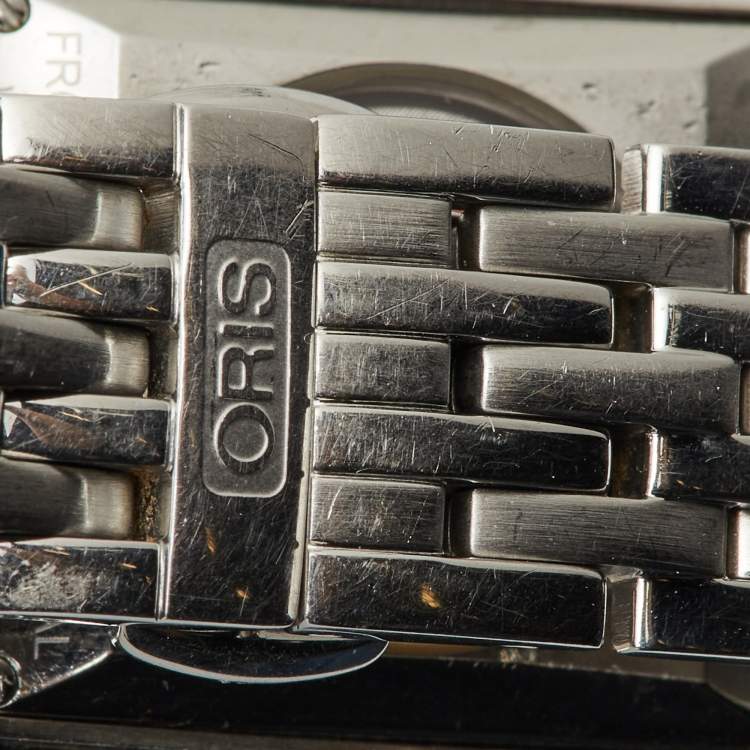 Pre Owned Oris Silver Guilloche Stainless Steel Rectangular Date 01 561 7656 4071-07 8 17 82 Women's Wristwatch 24.50 mm