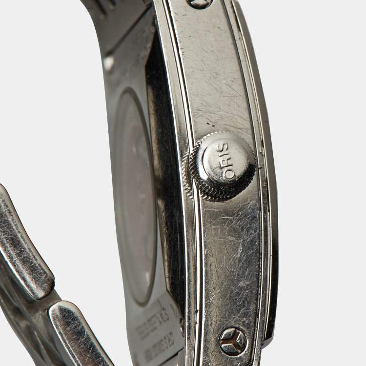 Pre Owned Oris Silver Guilloche Stainless Steel Rectangular Date 01 561 7656 4071-07 8 17 82 Women's Wristwatch 24.50 mm