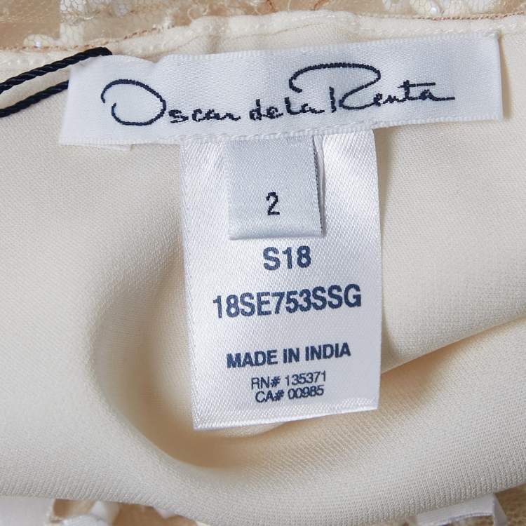 Pre Owned Oscar de la Renta Off-White Embellished Silk Cape Detail Top S