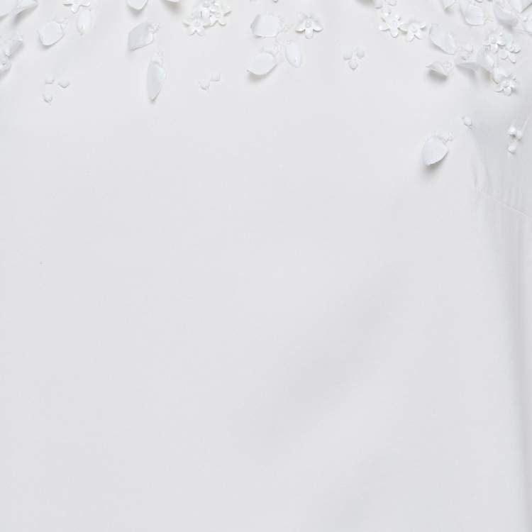 Pre Owned Oscar de la Renta Off-White Embellished Silk Cape Detail Top S