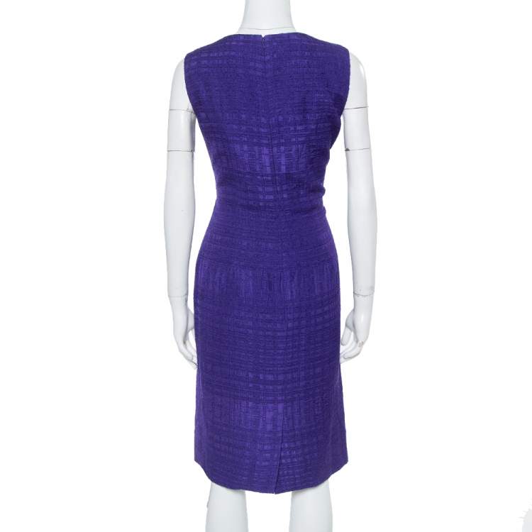 Pre Owned Oscar de la Renta Purple Textured Sheath Dress M