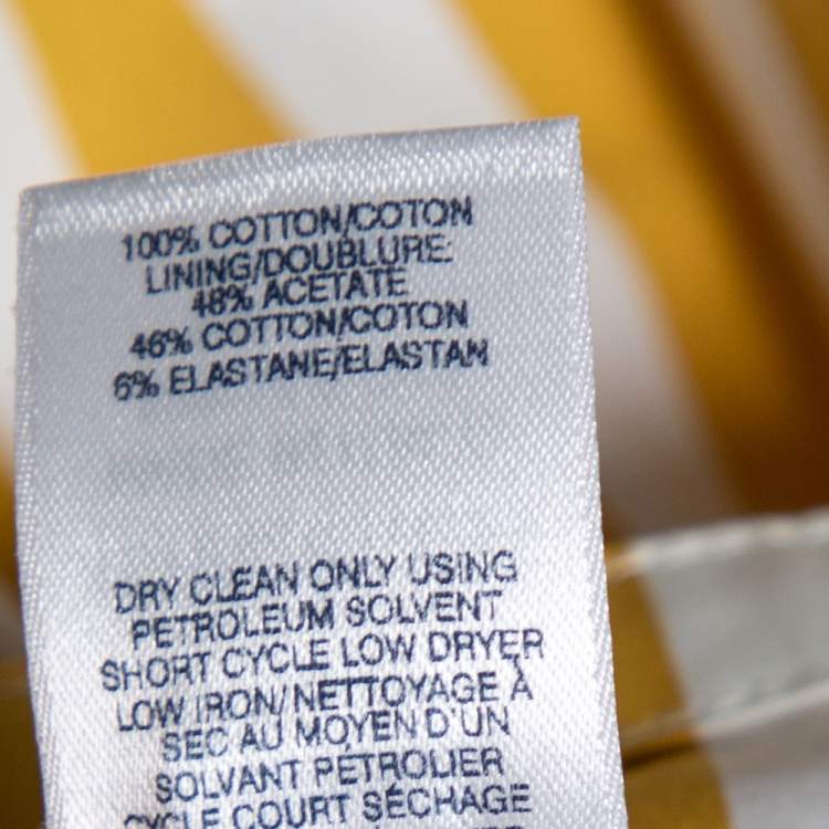 Pre Owned Oscar de la Renta Yellow Striped Cotton Pleated Belted Maxi Dress XS
