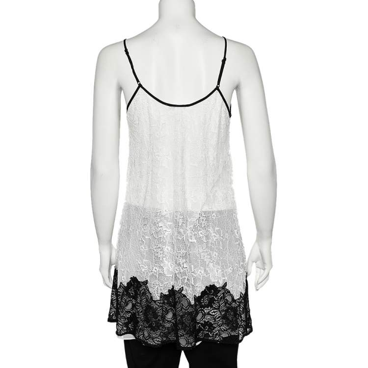 Pre Owned Oscar de la Renta Monochrome Lace Slip Dress M