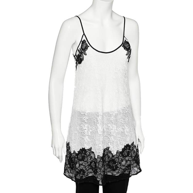 Pre Owned Oscar de la Renta Monochrome Lace Slip Dress M