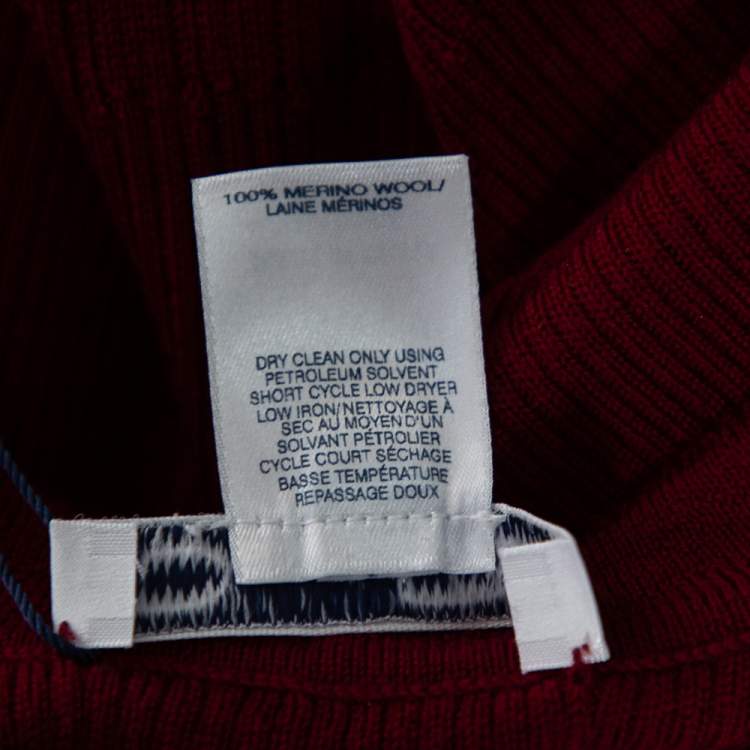 Pre Owned Oscar de la Renta Red Merino Wool & Lace Trim Detailed Long Sleeve Top S