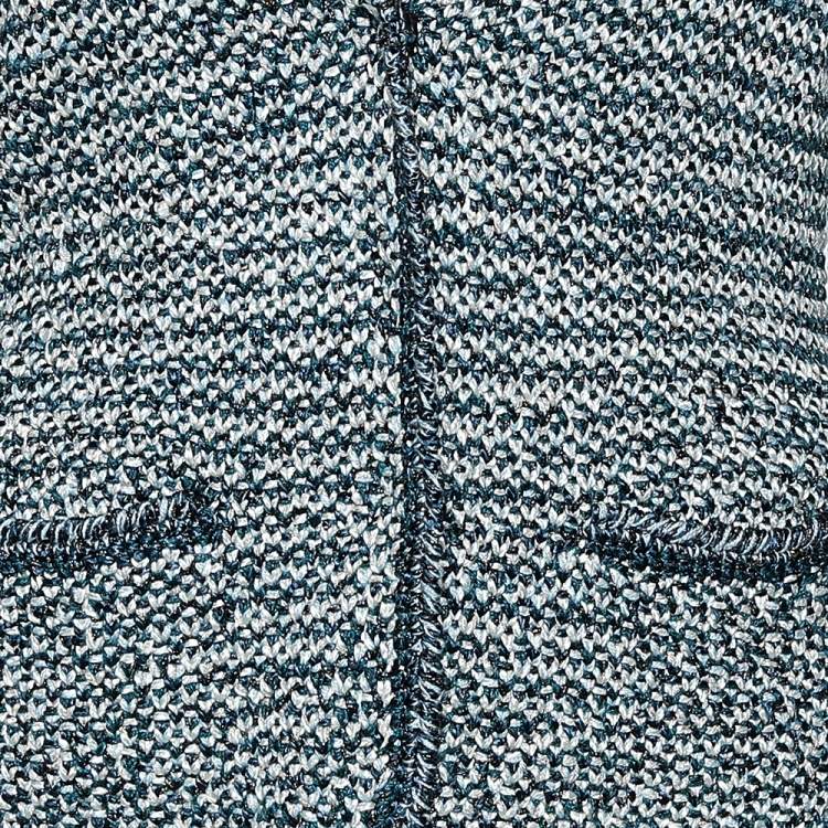 Pre Owned Oscar de la Renta Green Lurex Hand Knit Button Front Blazer XL