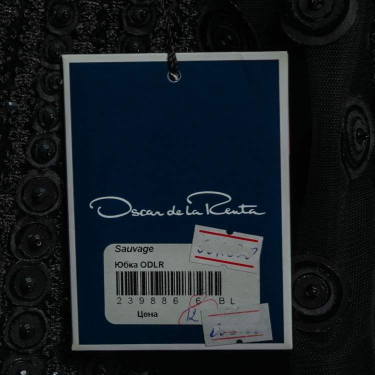 Pre Owned Oscar de la Renta Black Tulle Embroidered Embellished Embellished Skirt M