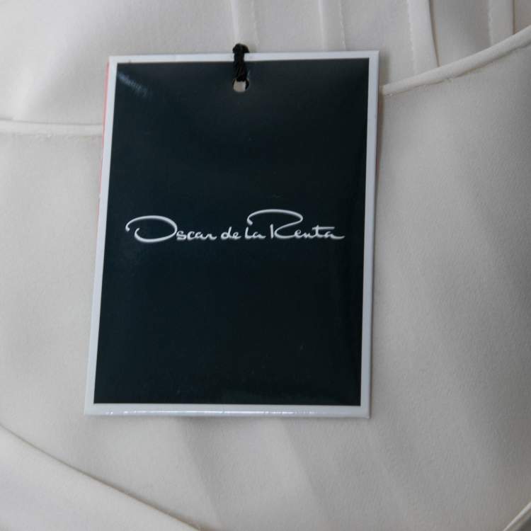 مملوكة مسبقًا Oscar de la Renta White Silk & Lace Trimmed Pleated Maxi Dress L