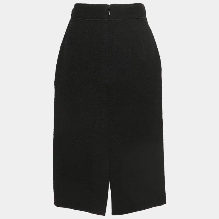 Pre Owned Oscar de la Renta Black Wool Blend Pencil Skirt M 