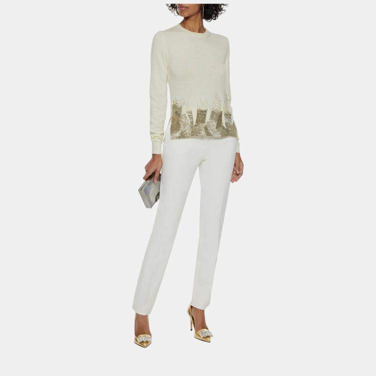 Pre Owned Oscar De La Renta Wool Crew Neck Sweaters L