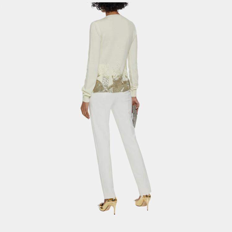 Pre Owned Oscar De La Renta Wool Crew Neck Sweaters L