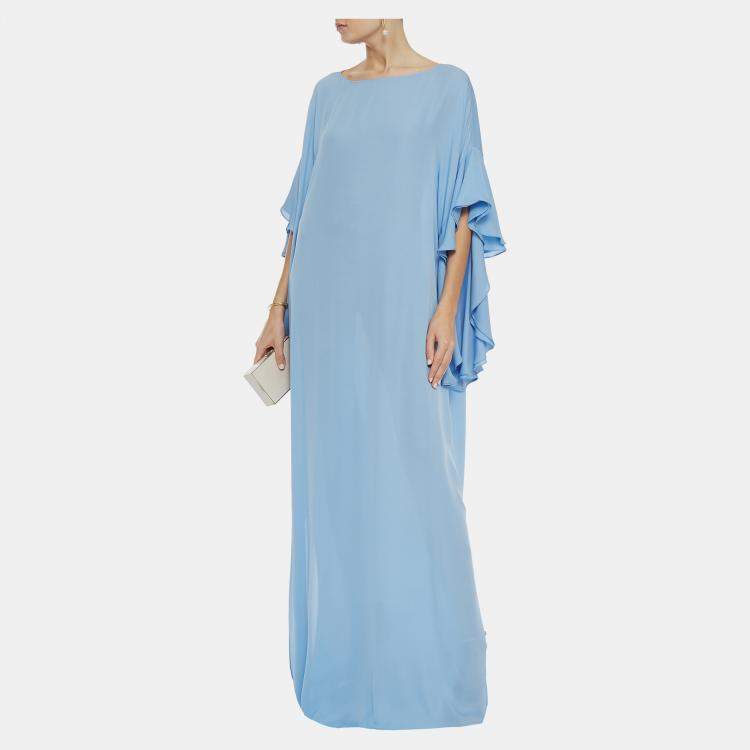 مملوكة مسبقًا Oscar de la Renta Blue Silk Draped Gown S