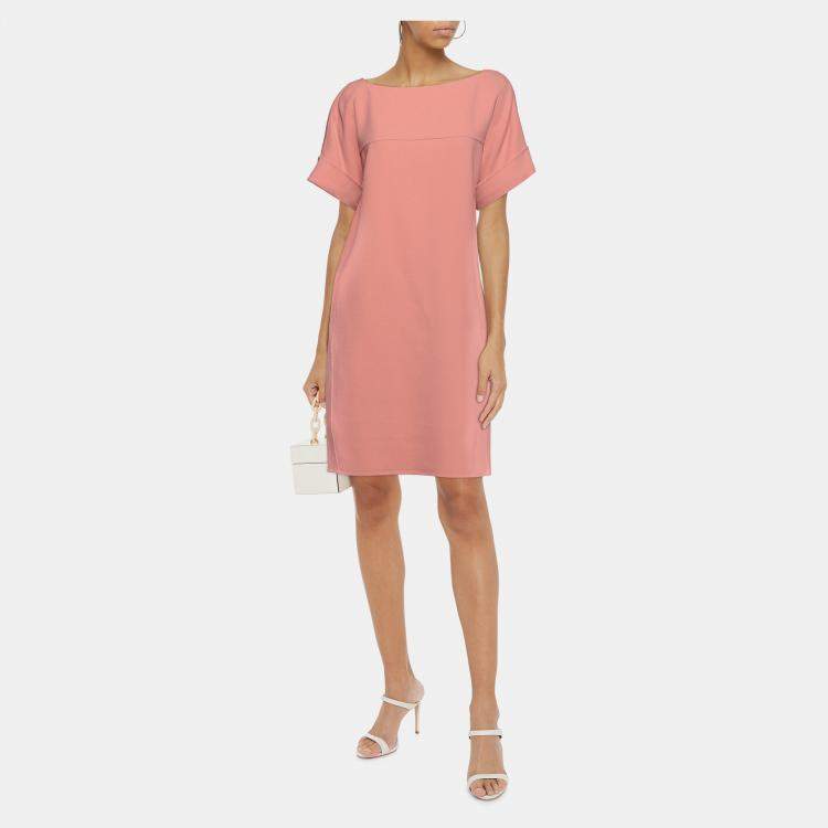 Pre Owned Oscar De La Renta Peach Wool Shift Dress L (US 10)