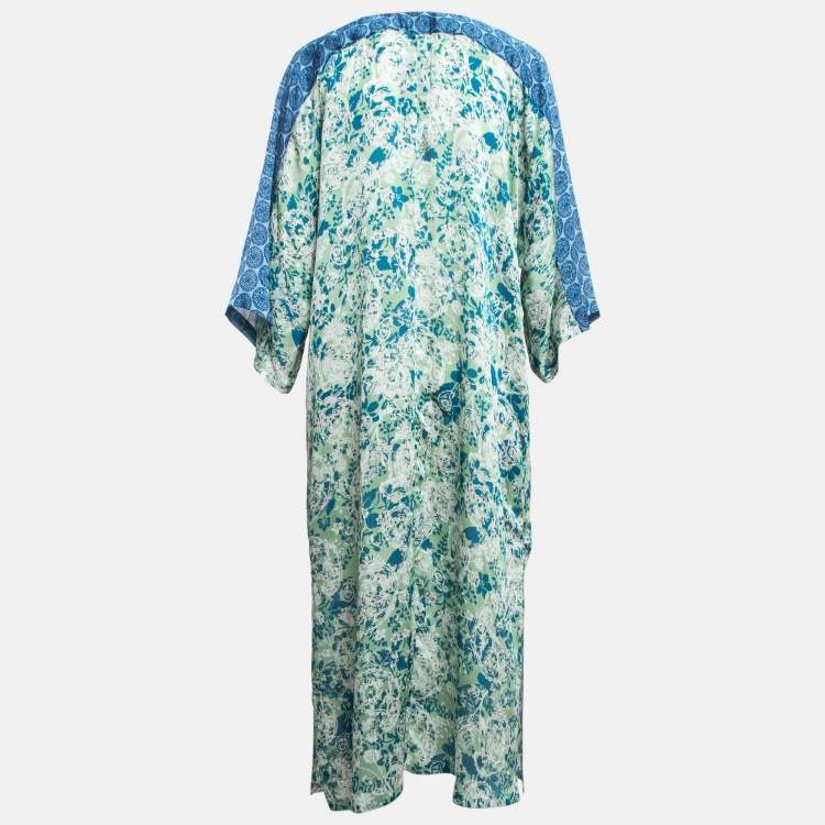 Pre Owned Oscar de la Renta Multicolor Mystic Eclipse Print Crepe Kimono Dress S