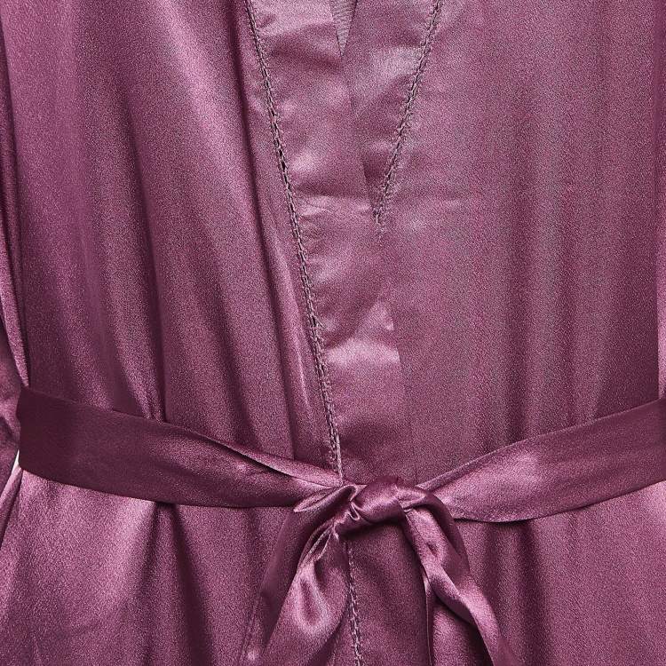 Pre Owned Oscar de la Renta Purple Lace Trim Satin Gown and Robe S