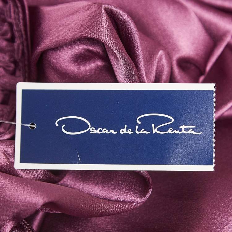 Pre Owned Oscar de la Renta Purple Lace Trim Satin Gown and Robe S