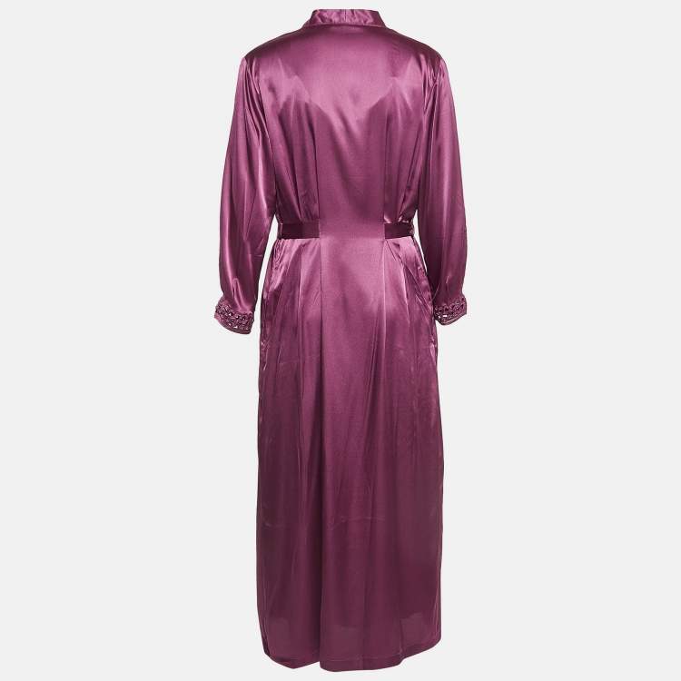 Pre Owned Oscar de la Renta Purple Lace Trim Satin Gown and Robe S