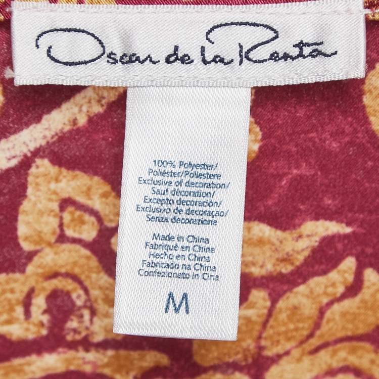 Pre Owned Oscar de la Renta Pink Printed Satin Midi Dress M