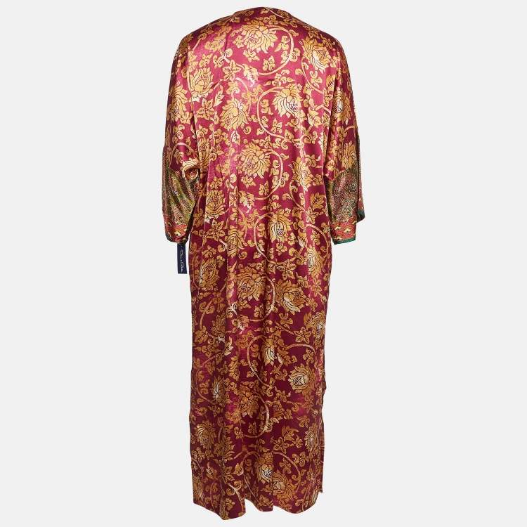 Pre Owned Oscar de la Renta Pink Printed Satin Midi Dress M