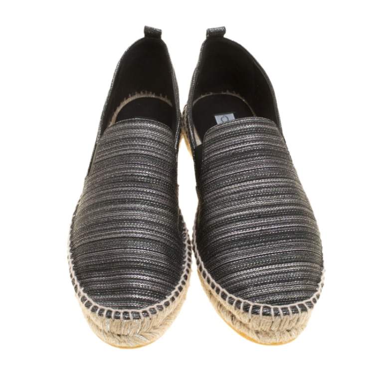 Pre Owned Oscar de la Renta Metallic Black Canvas Vivienne Espadrilles Size 41