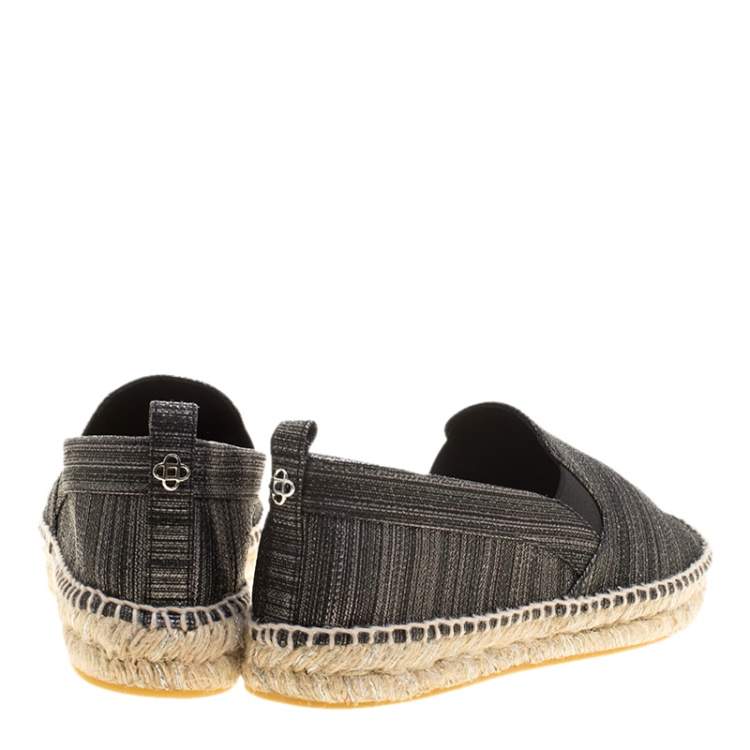 Pre Owned Oscar de la Renta Metallic Black Canvas Vivienne Espadrilles Size 41