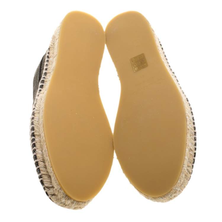 Pre Owned Oscar de la Renta Metallic Black Canvas Vivienne Espadrilles Size 41