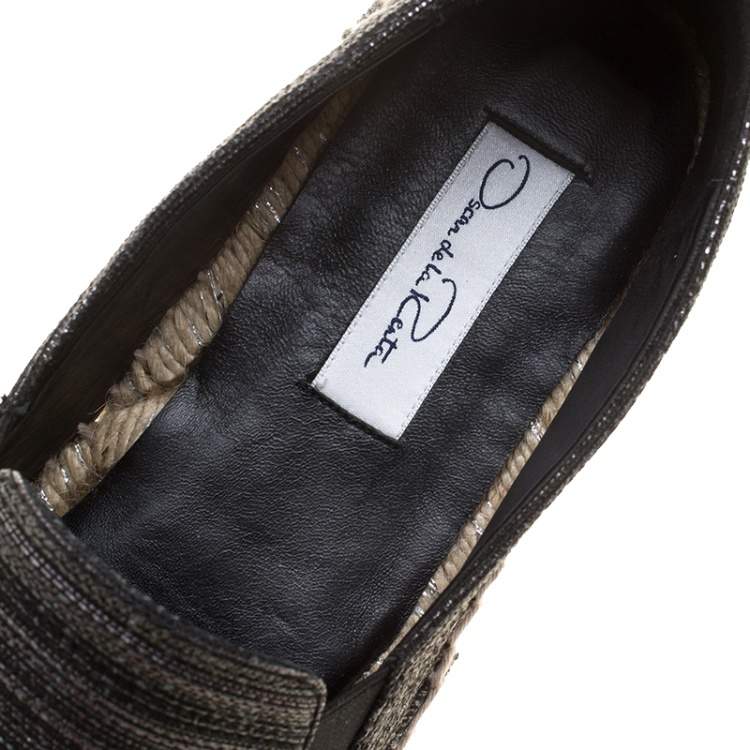 Pre Owned Oscar de la Renta Metallic Black Canvas Vivienne Espadrilles Size 41