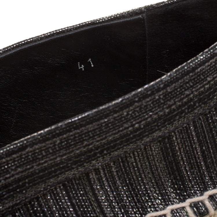 Pre Owned Oscar de la Renta Metallic Black Canvas Vivienne Espadrilles Size 41