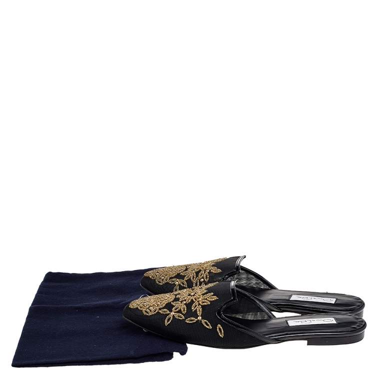 Pre Owned Oscar de la Renta Black/Gold Mesh Embellished Mules Size 41