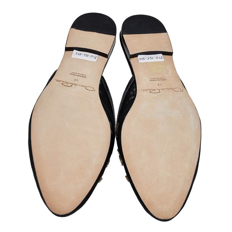Pre Owned Oscar de la Renta Black/Gold Mesh Embellished Mules Size 41