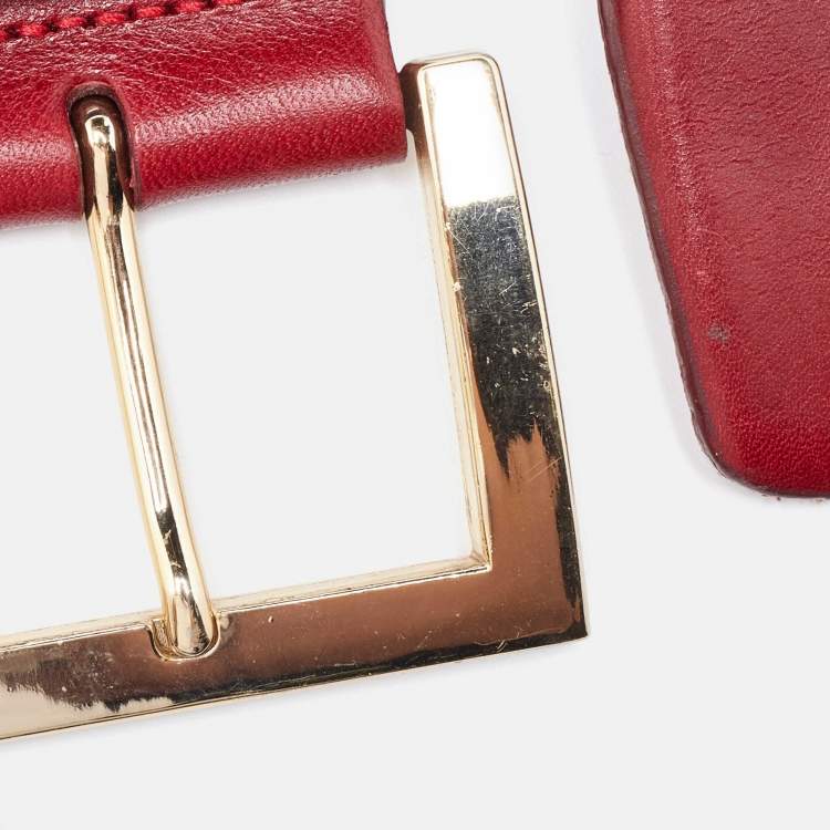 Pre Owned Oscar de la Renta Red Leather Waist Belt Medium